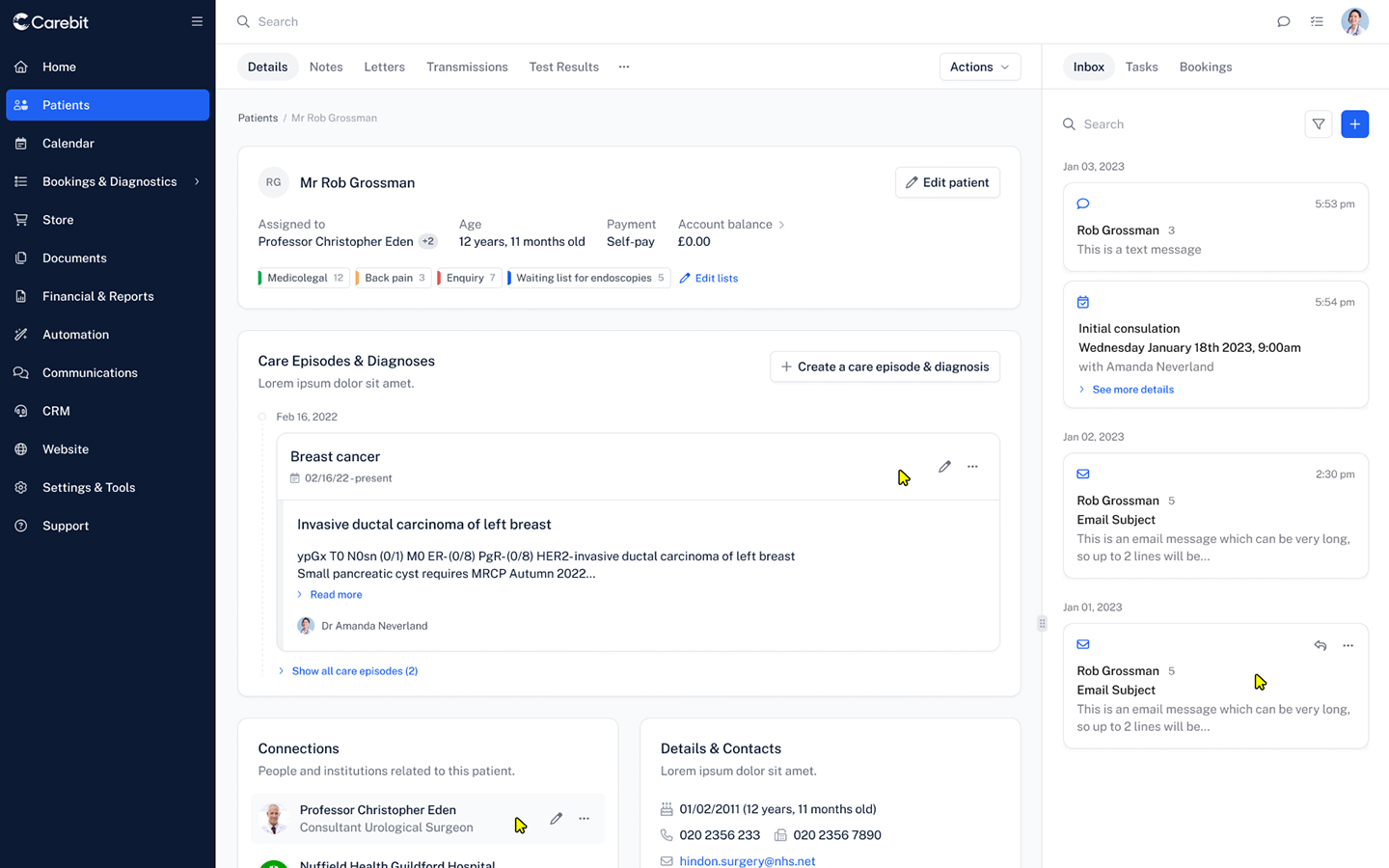 CareBit medical practice management interface