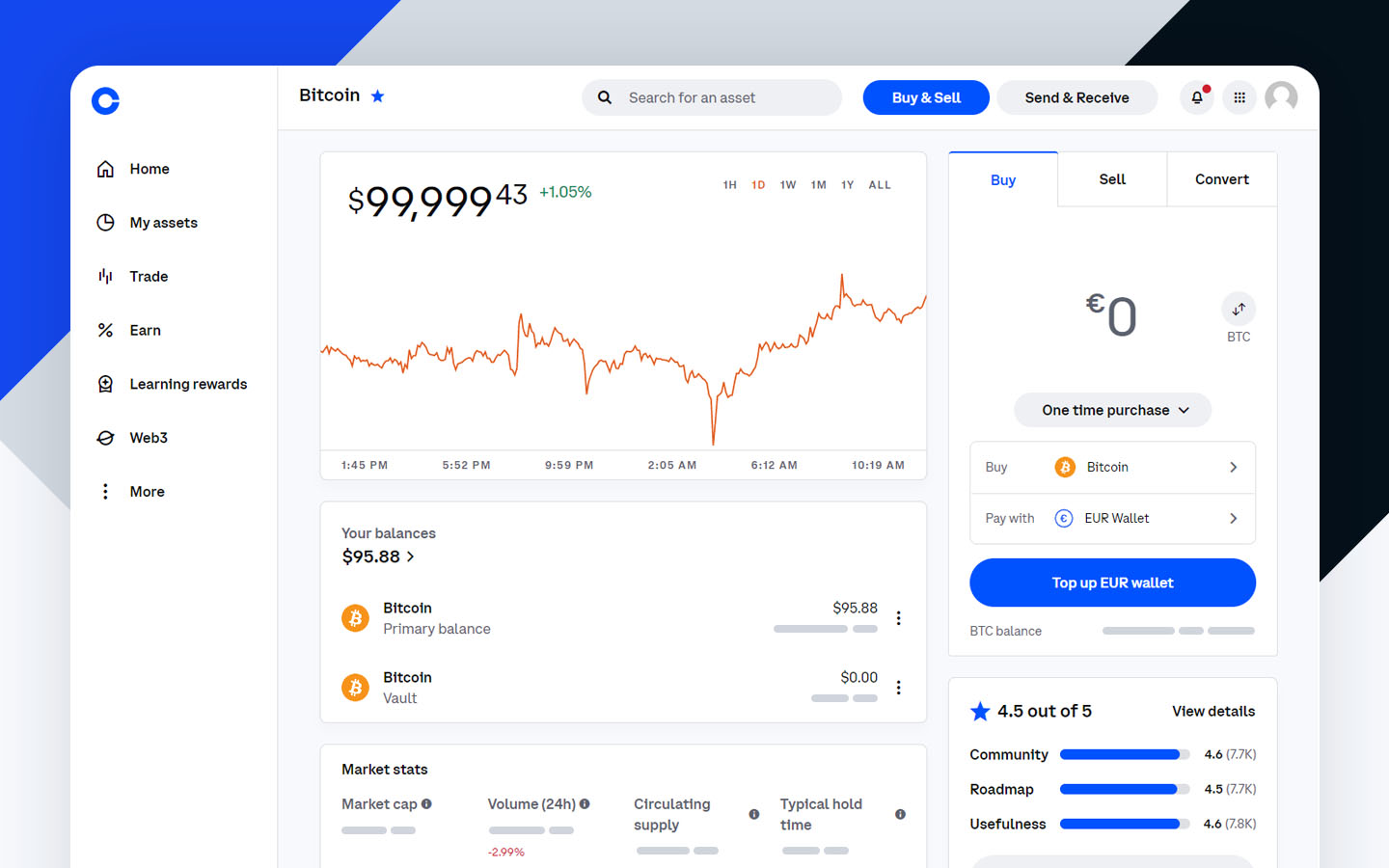 Coinbase asset trading interface