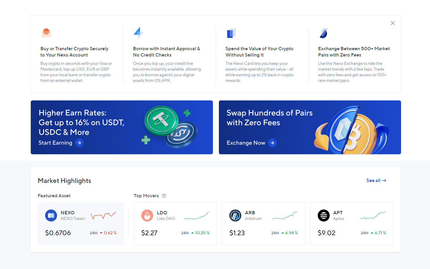 Nexo pro-trading platform interface